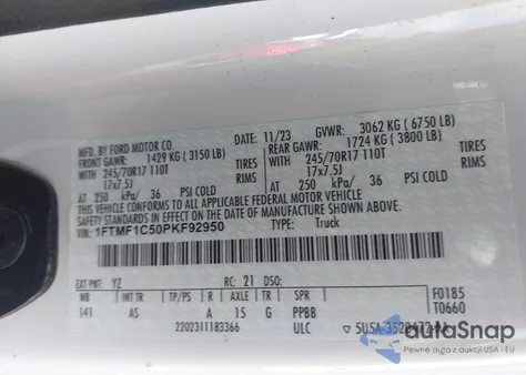 2023 Ford F-150 Xl from USA, damaged, VIN 1FTMF1C50PKF92950